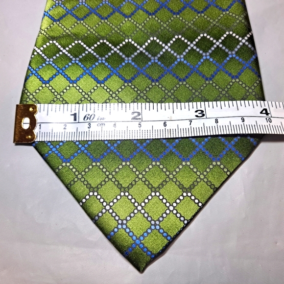 Meeting Street 💯 Silk Men's Necktie 60" x 4" Geometric Green/Silver Handmade - Picture 8 of 9